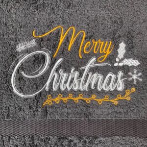 Kerst gastendoekje antraciet met tekst Merry Christmas detail