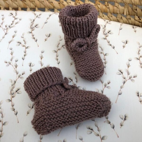 Gebreide Babyslofjes Met Omslag Donkerbeige Merino Wol - Afbeelding 2