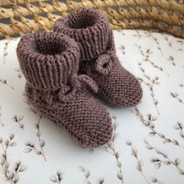 Gebreide Babyslofjes Met Omslag Donkerbeige Merino Wol - Afbeelding 3