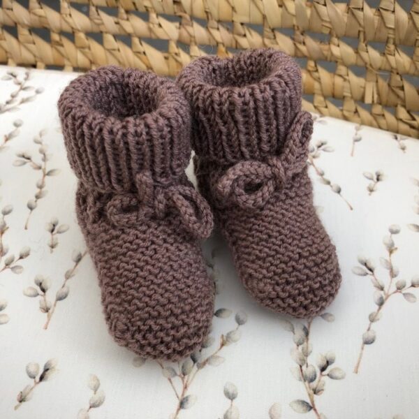 Gebreide Babyslofjes Met Omslag Donkerbeige Merino Wol - Afbeelding 4