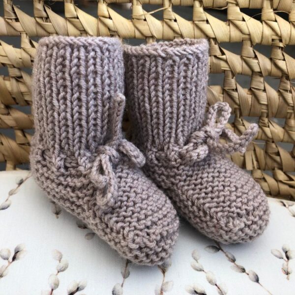 Gebreide Babyslofjes Kort Beige Merino Wol - Afbeelding 2