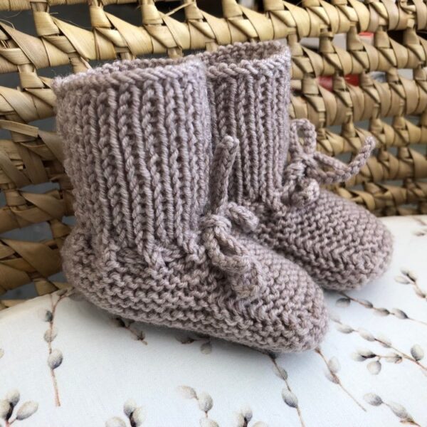 Gebreide Babyslofjes Kort Beige Merino Wol - Afbeelding 3