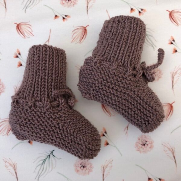 Gebreide Babyslofjes Kort Donkerbeige Merino Wol - Afbeelding 2