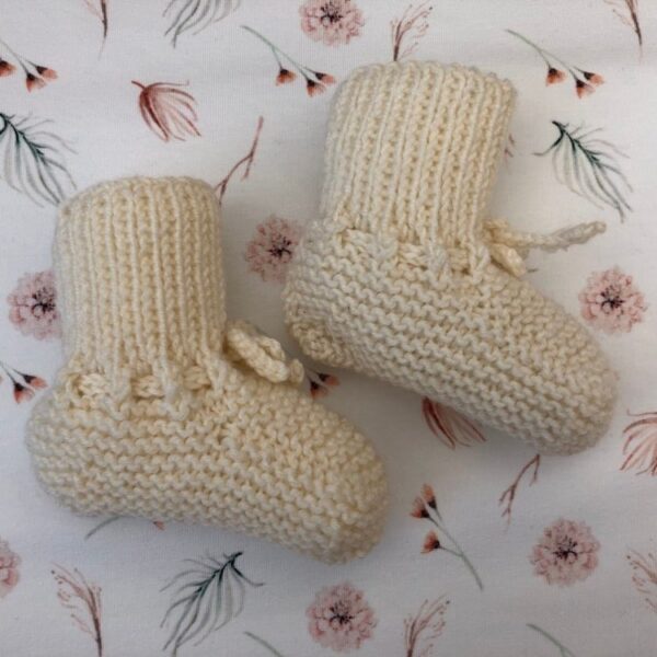 Gebreide Babyslofjes Kort Off White Merino Wol - Afbeelding 2