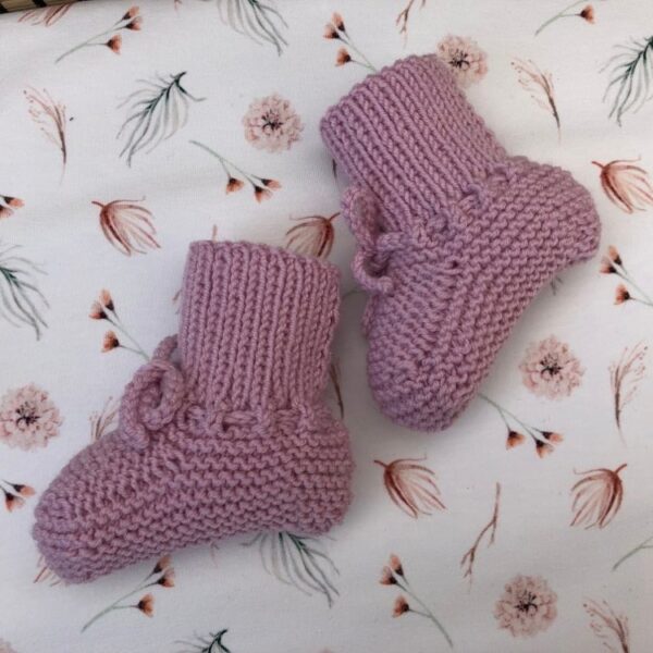 Gebreide Babyslofjes Kort Oudroze Merino Wol - Afbeelding 2