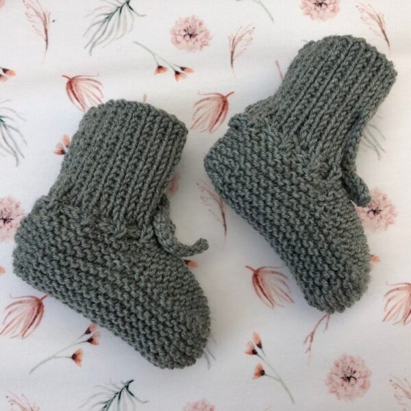 Gebreide Babyslofjes Kort Saliegroen Merino Wol - Afbeelding 2