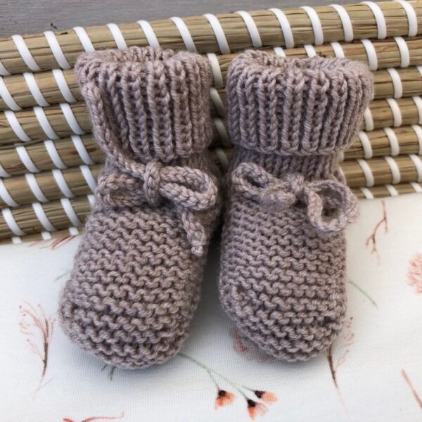 Gebreide Babyslofjes Met Omslag Beige Merino Wol
