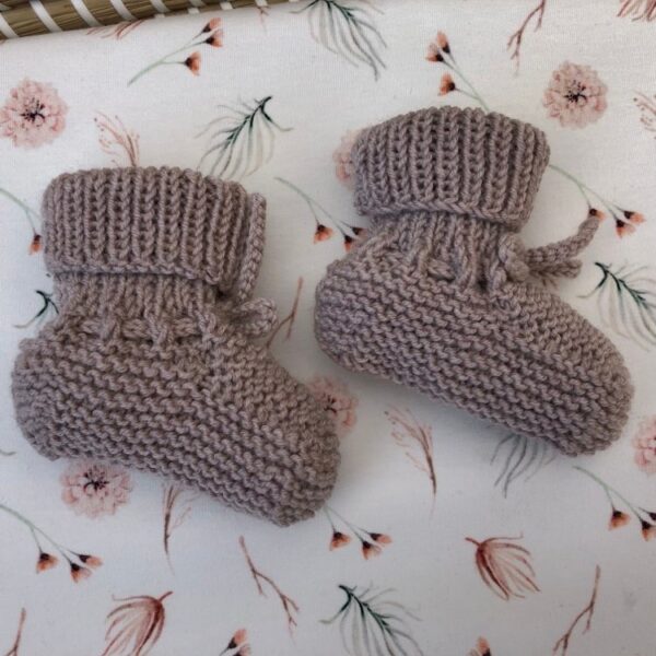 Gebreide Babyslofjes Met Omslag Beige Merino Wol - Afbeelding 2