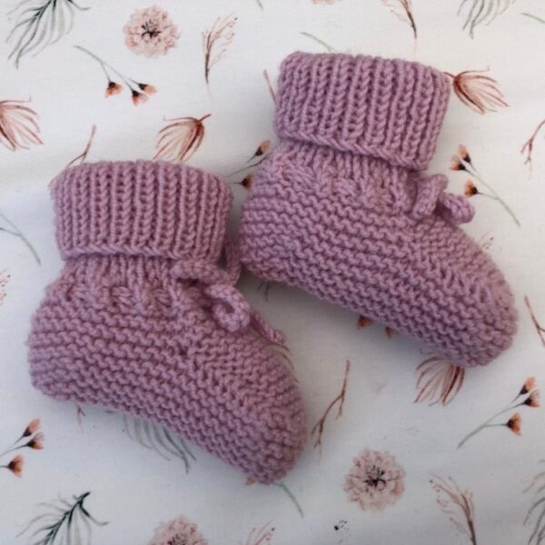 Gebreide Babyslofjes Met Omslag Oudroze Merino Wol - Afbeelding 2