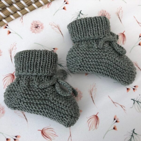 Gebreide Babyslofjes Met Omslag Saliegroen Merino Wol - Afbeelding 2