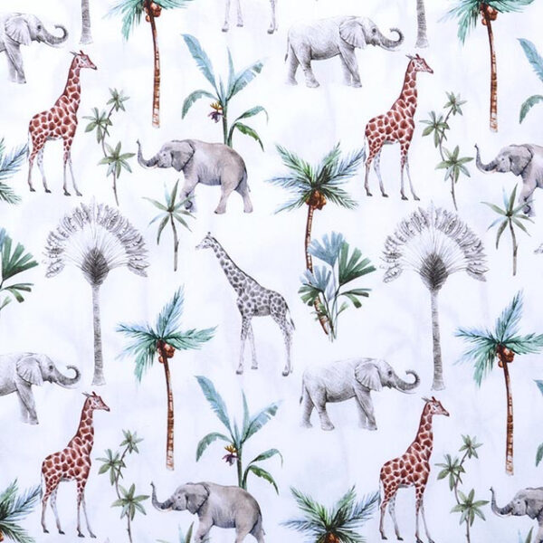 Katoen - Jungle dieren - Wit - Per 0,5 Meter