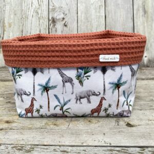 Commodemandje jungle dieren met wafelstof in de kleur terracotta vooraanzicht