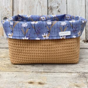 Commodemandje jeans floral met camel kleurige wafelstof - vooraanzicht