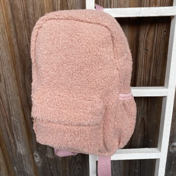 Teddy rugzak met naam in de kleur roze gepersonaliseerd zijkant