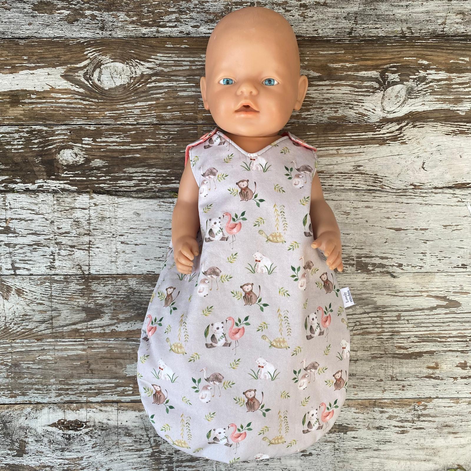 Poppenkleertjes slaapzak jungle dieren detail