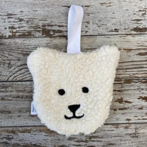 Speenkoord beer naturel van teddystof met gezichtje- vooraanzicht