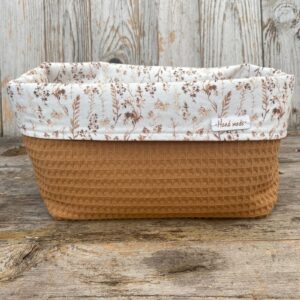 Commodemandje Droogbloemen Camel Wafelstof - Vooraanzicht