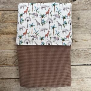 Babydeken Jungle dieren Taupe Wafelstof - Vooraanzicht